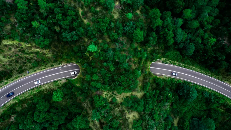 Aerial view of green bridges for wildlife.